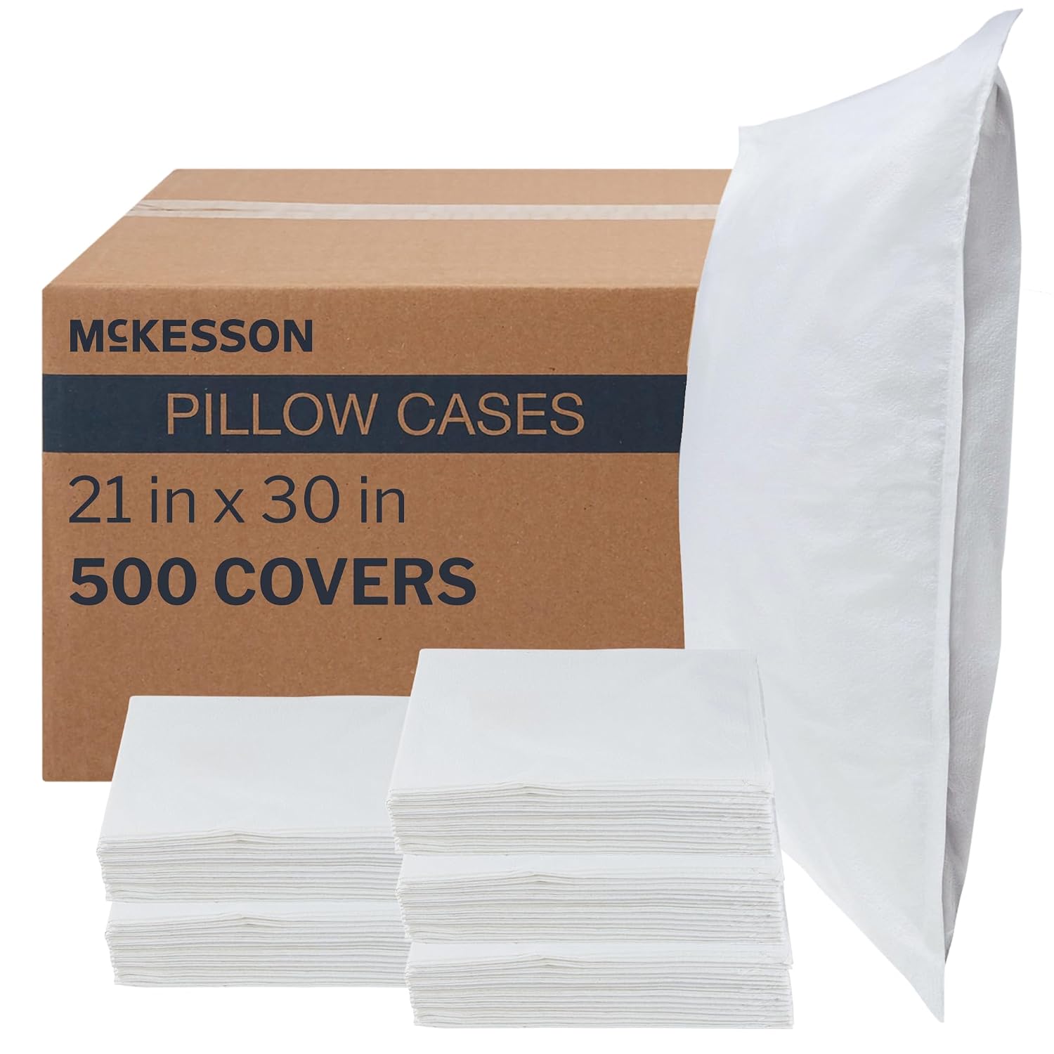 McKesson Disposable Pillow Case Covers [500 Count] Bulk Pillowcase, Single-Use for Medical Hospital Travel, Standard Size, White, 21 in x 30 in