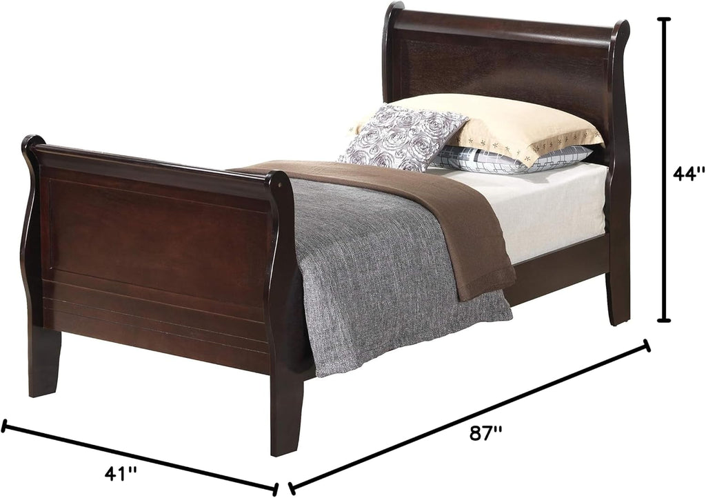 Glory Furniture Louis Phillipe Twin Sleigh Bed in Cappuccino