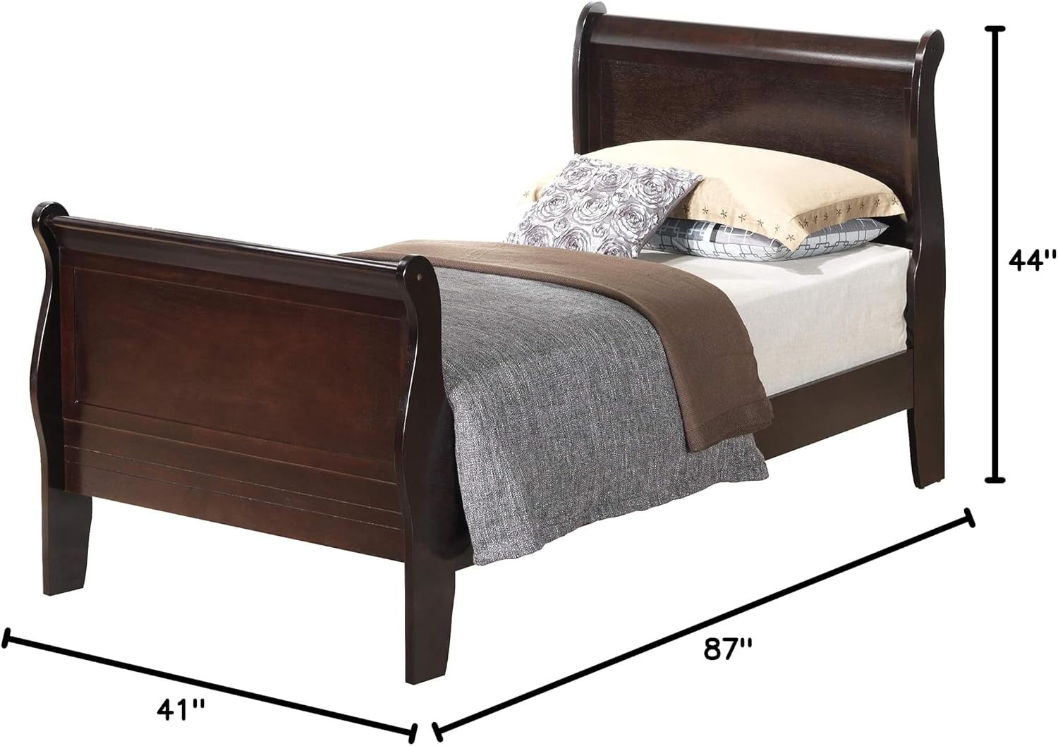 Glory Furniture Louis Phillipe Twin Sleigh Bed in Cappuccino