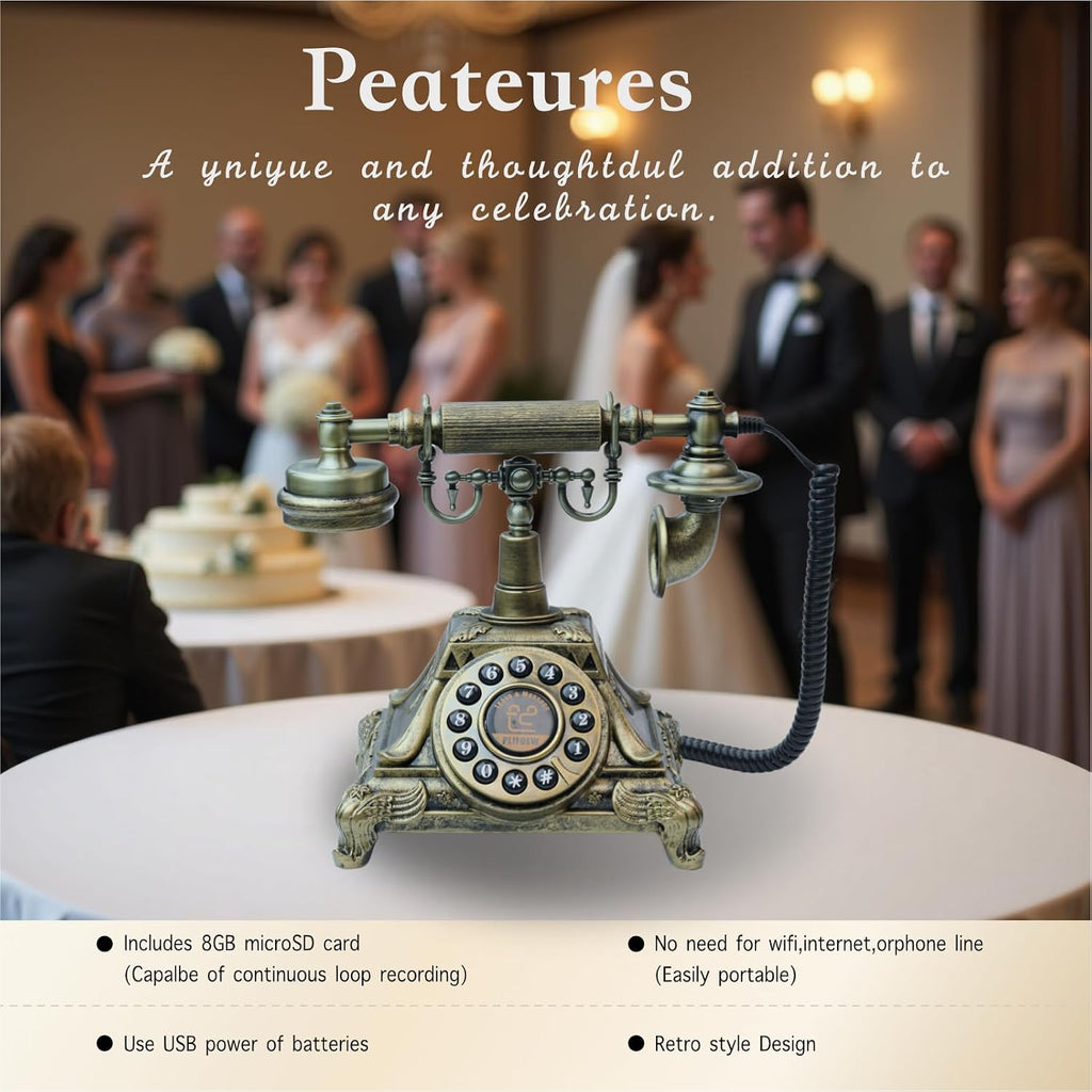 Audio Guest Book Wedding Phone,Audio Guestbook Phone Vintage Style Audio Message Voicemail for Graduation Retirement Party Birthdays Baby Shower Special Occasions (Bronze)