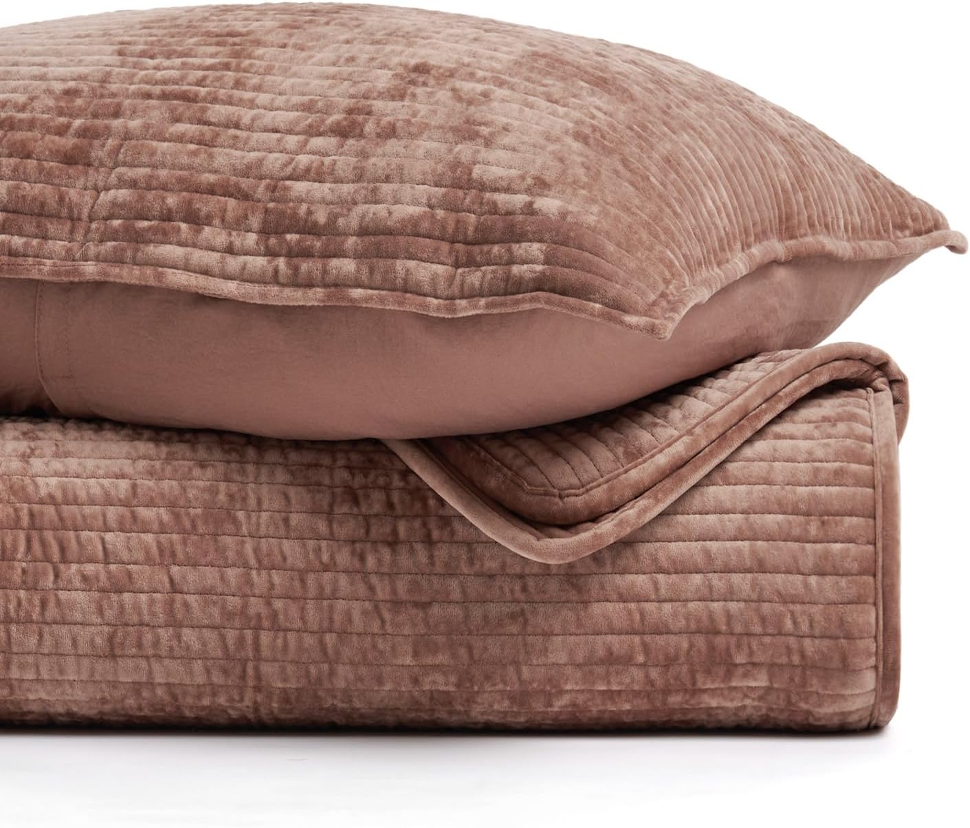 EverGrace Velvet Quilt Set California King 118'' x 106'', Luxurious Soft Bedding Sets, Lightweight Velvet Comforter for All Season, Striped Oversized Bedspread Coverlet w/ 2 Shams, Terracotta Clay