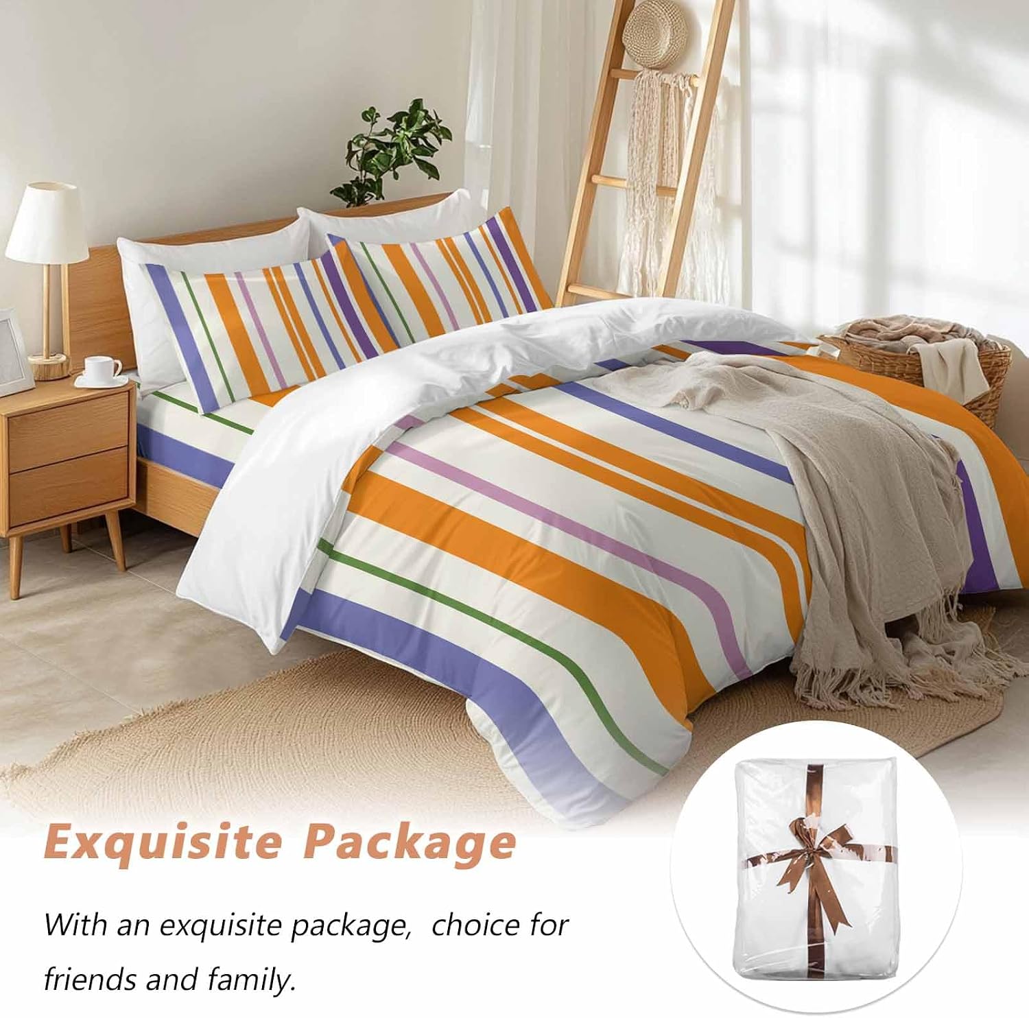 Prime Leader Abstract Basics Pattern Duvet Cover Set Queen Size 4 Pieces Colorful Stripes Modern Style Bedding Set with Zipper Closure, 1 Comforter Cover 92x106 Inches 1 Flat Sheet & 2 Pillow Cases