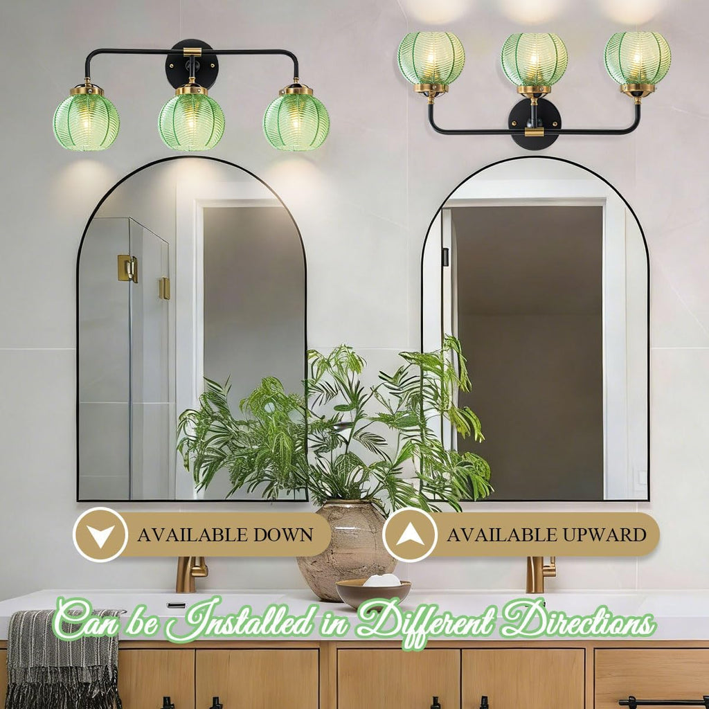 Bathroom Light Fixtures Vanity Wall 3-Light Coastal Vanity Lights Emerald Green Vintage Wall Lamp with Glass Globe Shade Modern Glass Wall Vanity Lighting for Mirror Kitchen Cabinet