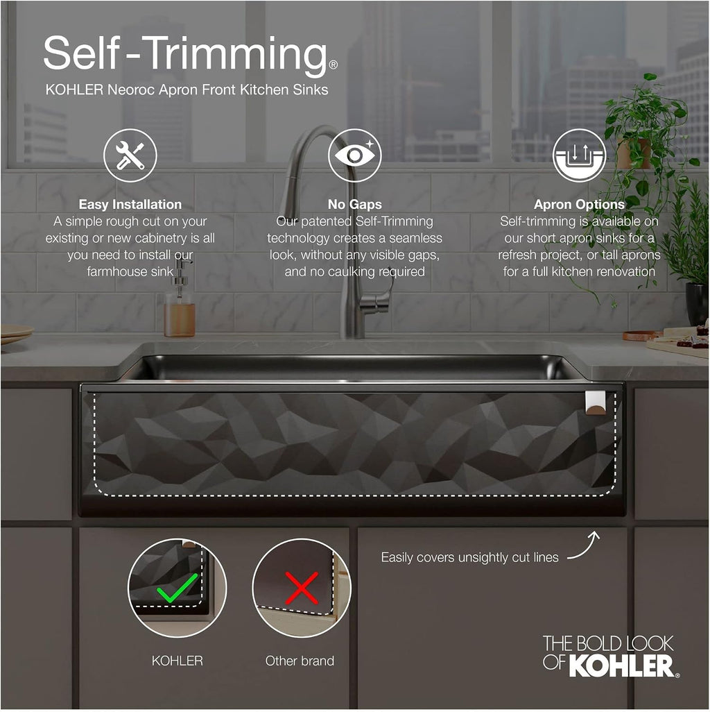 Kohler 29825-CM2 Cairn® 34' undermount single-bowl farmhouse kitchen sink with faceted design, Matte Brown