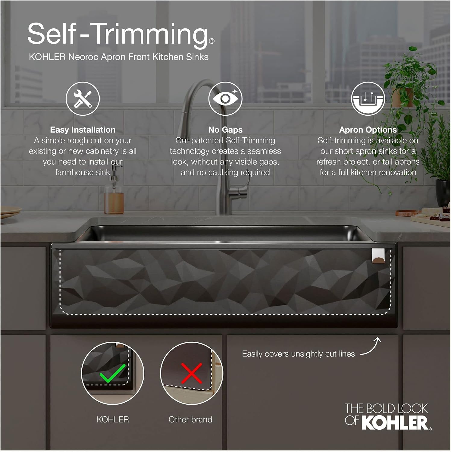Kohler 29825-CM2 Cairn® 34' undermount single-bowl farmhouse kitchen sink with faceted design, Matte Brown