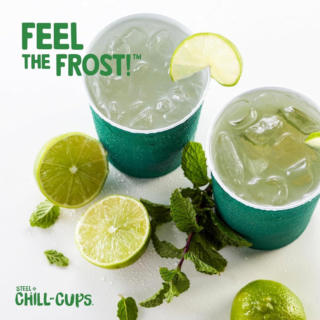 Steel Chill Cups 16 oz. Party Cups, Perfect for Cold Drinks, Sturdy & Durable, Disposable and 100% Recyclable, Made in USA, Green, 180 Count