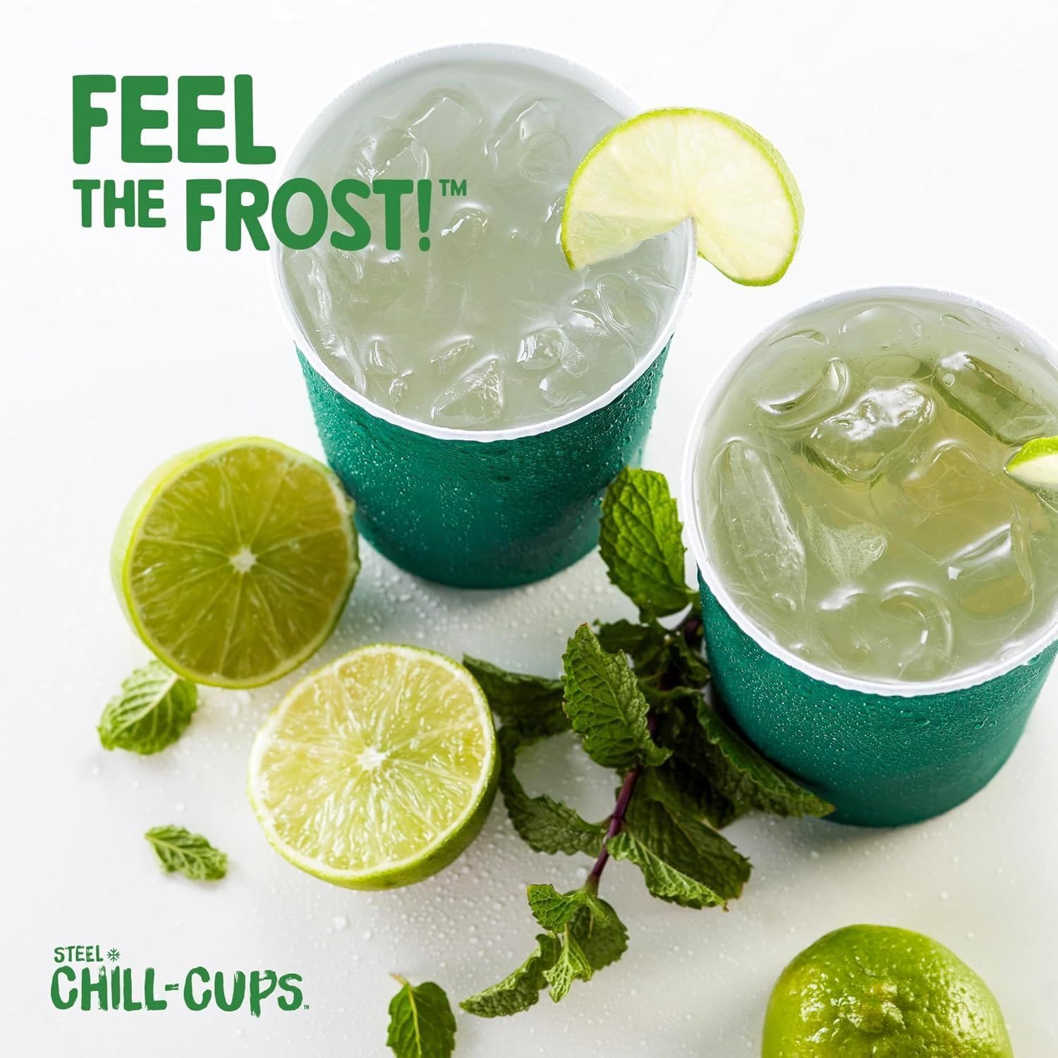 Steel Chill Cups 16 oz. Party Cups, Perfect for Cold Drinks, Sturdy & Durable, Disposable and 100% Recyclable, Made in USA, Green, 180 Count