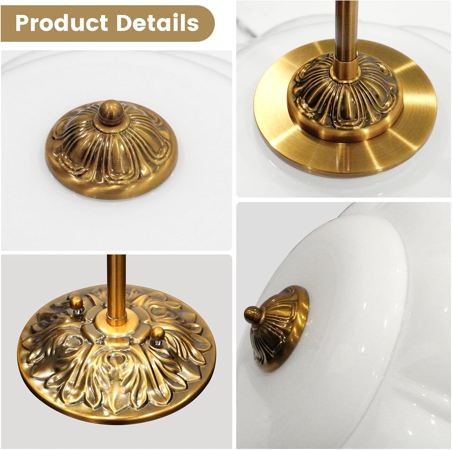 Milk Glass Ceiling Light Fixture - Antique Brass Semi Flush Mount Pendant Light for Kitchen, Hallway, and Bedroom 15 inch (White 15 inch)