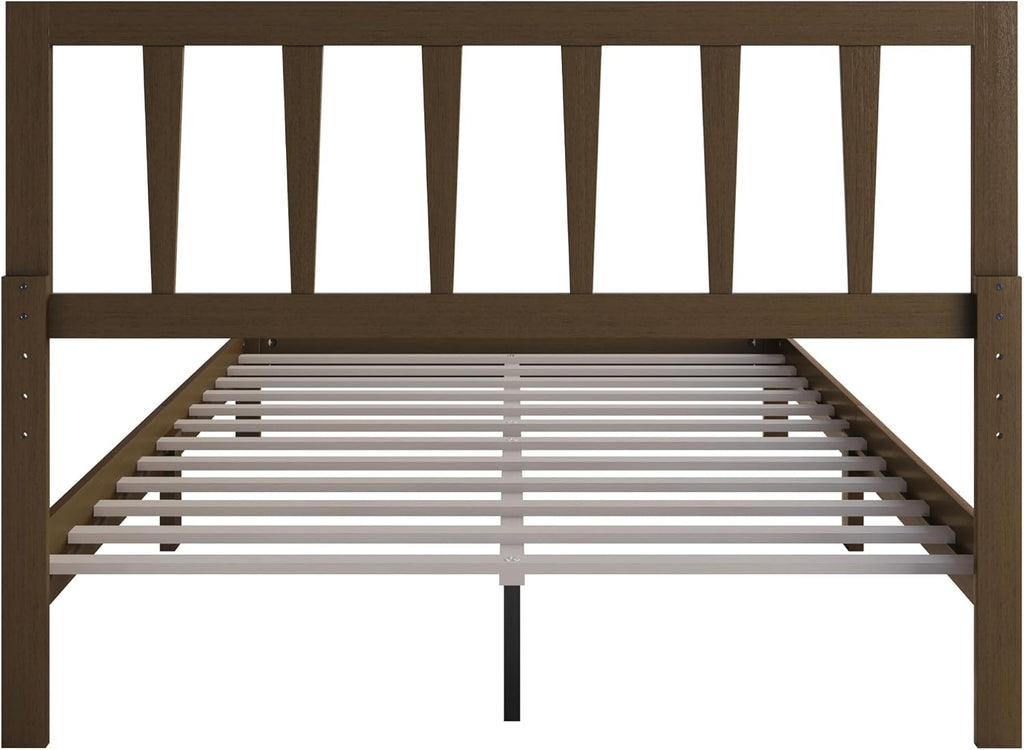 HOME DESIGN Elmira Twin Wood Platform Bed, Solid Wood Frame with Adjustable Height Headboard Leg, Easy Assembly, Brown Finish