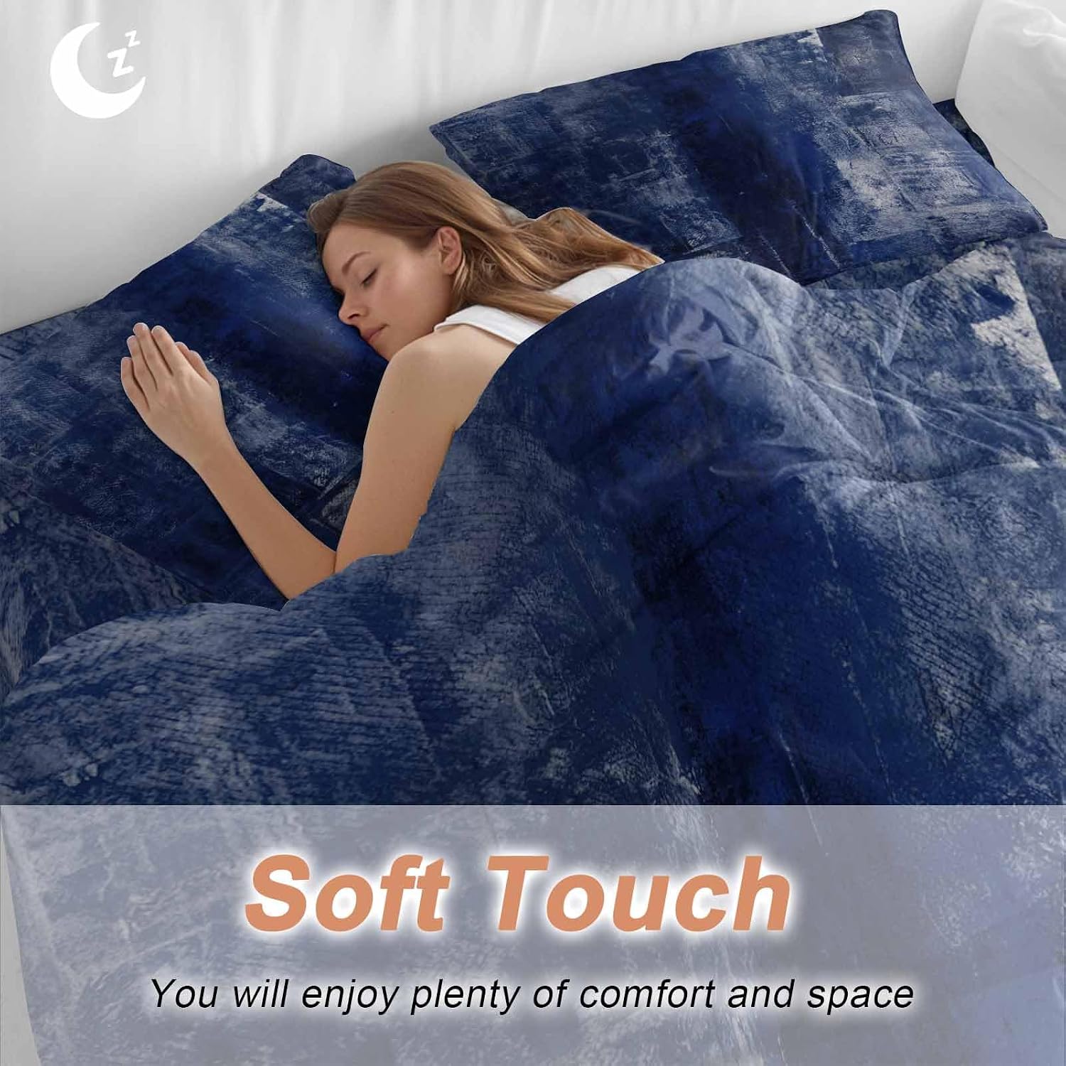Prime Leader Navy Blue Duvet Cover Set Queen Size 4 Pieces Abstract Art Graffiti Paint Style Bedding Set with Zipper Closure, 1 Comforter Cover 92x106 Inches 1 Flat Sheet & 2 Pillow Cases