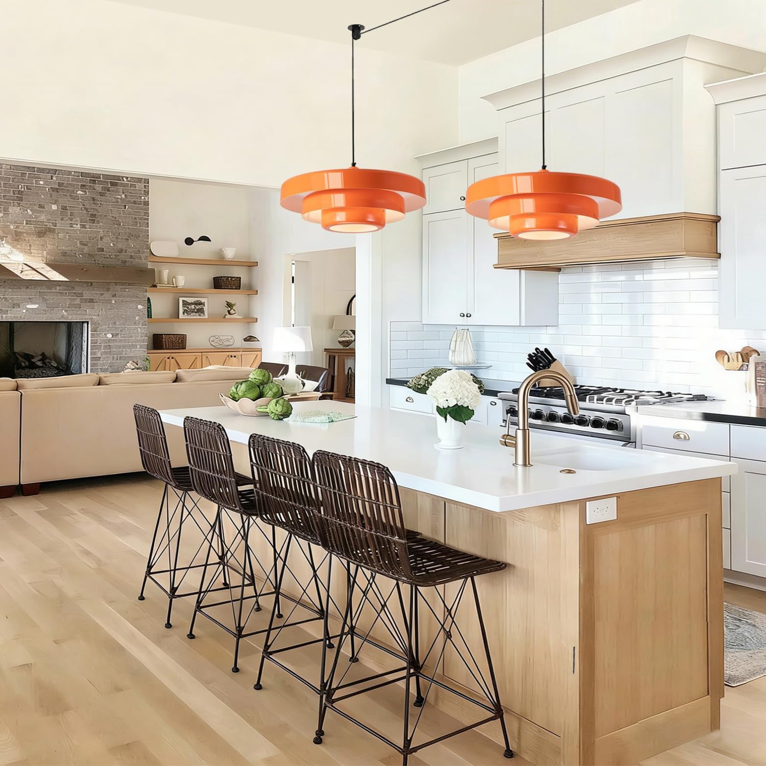 Plug in Pendant Light Fixtures, Plug in Chandelier Mid Century Modern Hanging Lamp with Pulley Nordic Style Pendant Lamp Metal Shade On/Off Switch Hanging Light for Living Room Dining Bedroom Kitchen