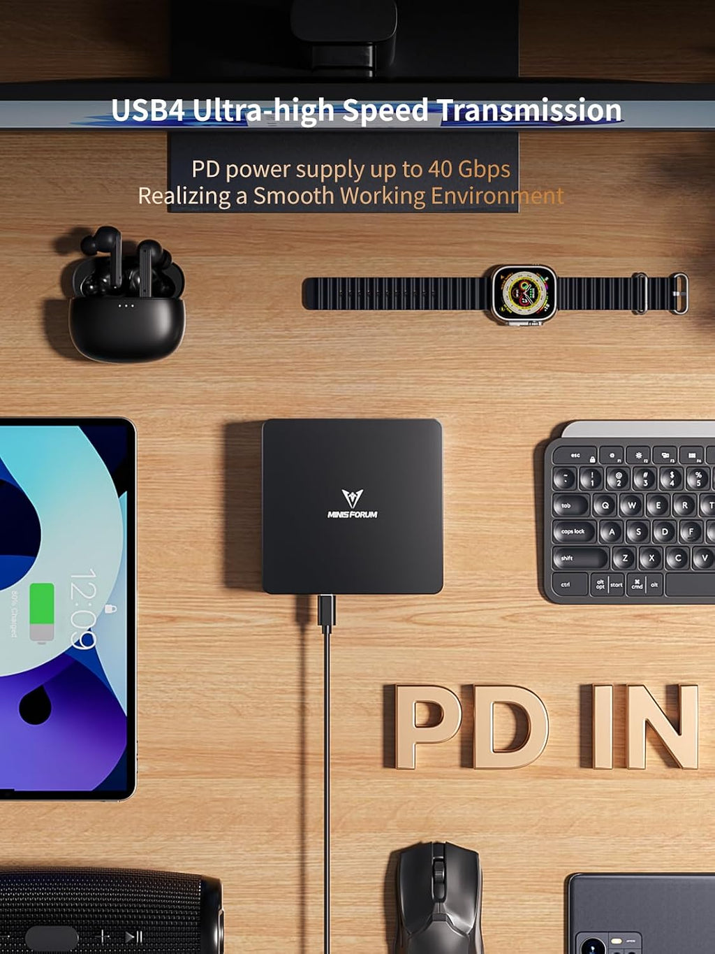 MINISFORUM UM890 Pro Mini PC AMD Ryzen 9 8945HS(8C/16T, up to 5.2GHz) 32GB DDR5 2TB PCIe4.0 SSD, 2xUSB4(PD 8K)|1xHDMI|1xDP Four Outputs, 2x RJ45, BT5.2 4xUSB3.2 AMD Radeon 780M Graphics Micro Computer