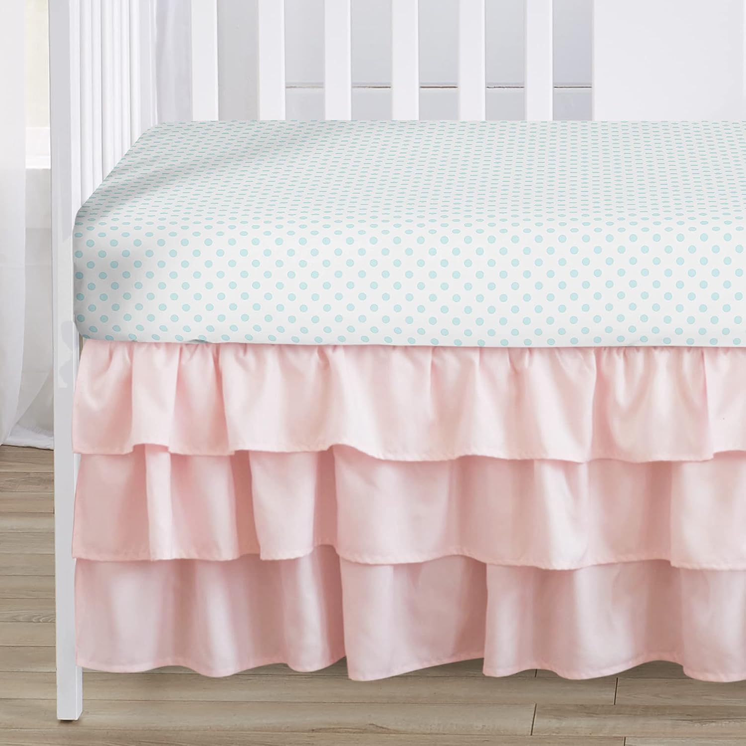 Sweet Jojo Designs 4-Piece Baby Crib Bedding Set (Pink/Blue Boho Floral) for Girls, Infants/Nursery incl. Blanket, Fitted Sheet, Skirt, Diaper Stacker (Watercolor, Rose, Polka Dot, Shabby Chic, Navy)