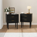 Modern Black Bedside Cabinet with Metal Handles | 2-Drawer Nightstand Set of 2, Solid Wood Legs & Metal Slides for Bedroom Living Room