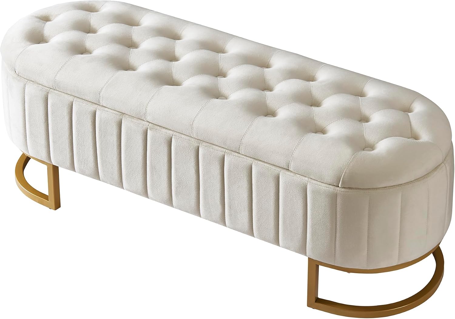 Velvet Full Size Upholstered LED Platform Bed with Storage Ottoman, 2-Pieces Bedroom Sets, Elegant Floating Platform Bed with LED Flowers-Shaped Headboard (Beige-2PF)