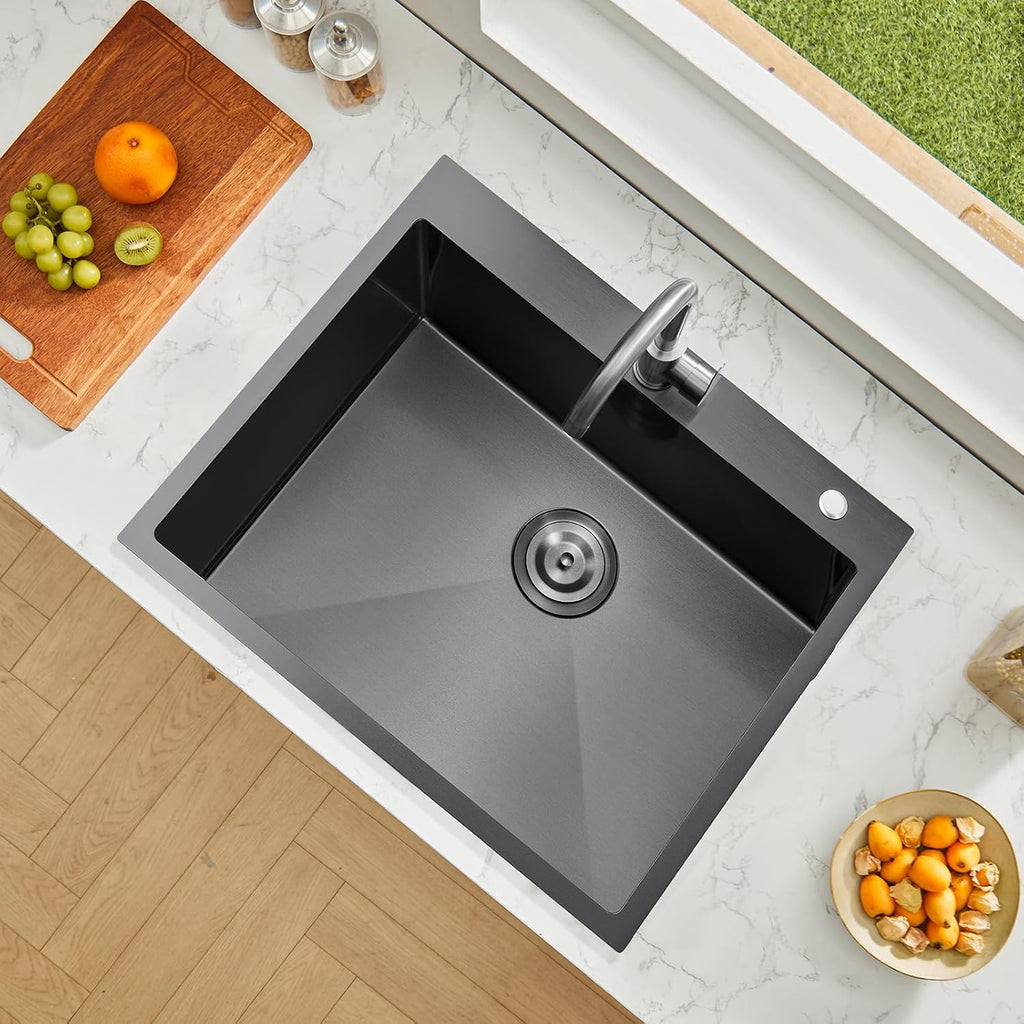 VEVOR 25' Recessed Kitchen Sink 9' Deep Top Mount Single Bowl Kitchen Sink 304 Stainless Steel Sink with Filter Basket Perfect for Home, RV, Laundry Room, Bar