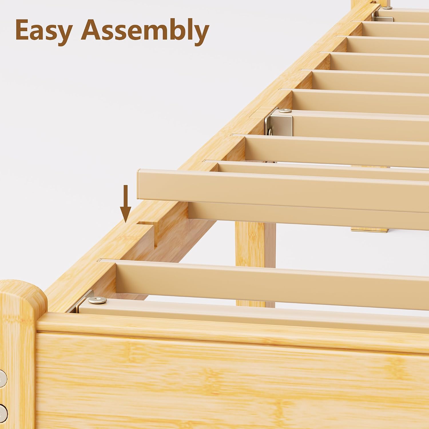 14 in High Solid Bamboo Wood Twin XL Bed Frame with Headboard, Platform Twin XL Size Bed Frame, Heavy Duty, No Box Spring Needed, Nosie Free