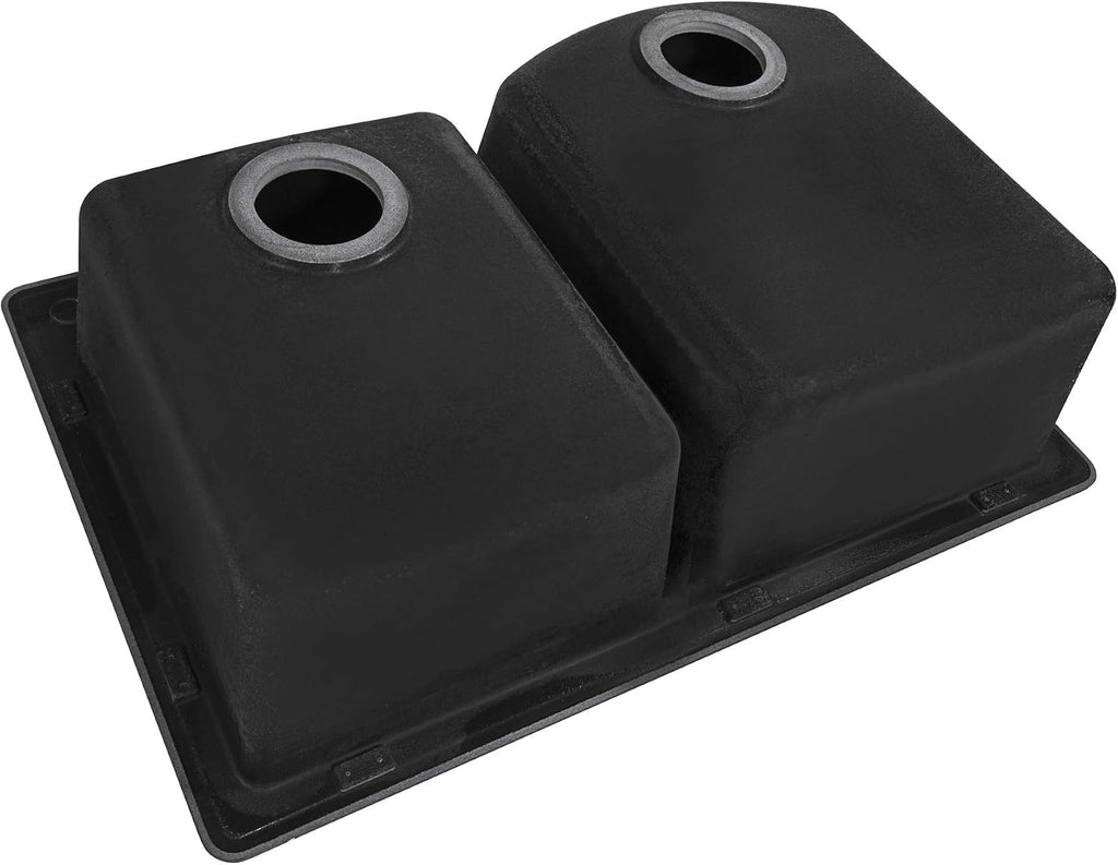 Ruvati 33 x 22 inch epiGranite Drop-in Topmount Granite Composite Quartz Double Bowl Kitchen Sink - Midnight Black - RVG1344BK