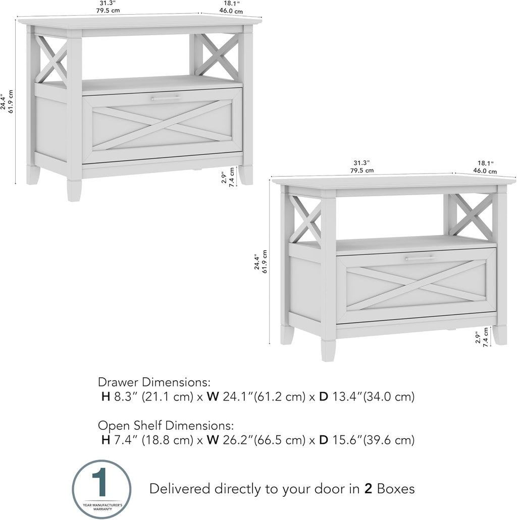 Bush Home 32-inch Nightstand with Drawer - Set of 2, Bedroom Furniture, Key West Collection, Pure White Oak