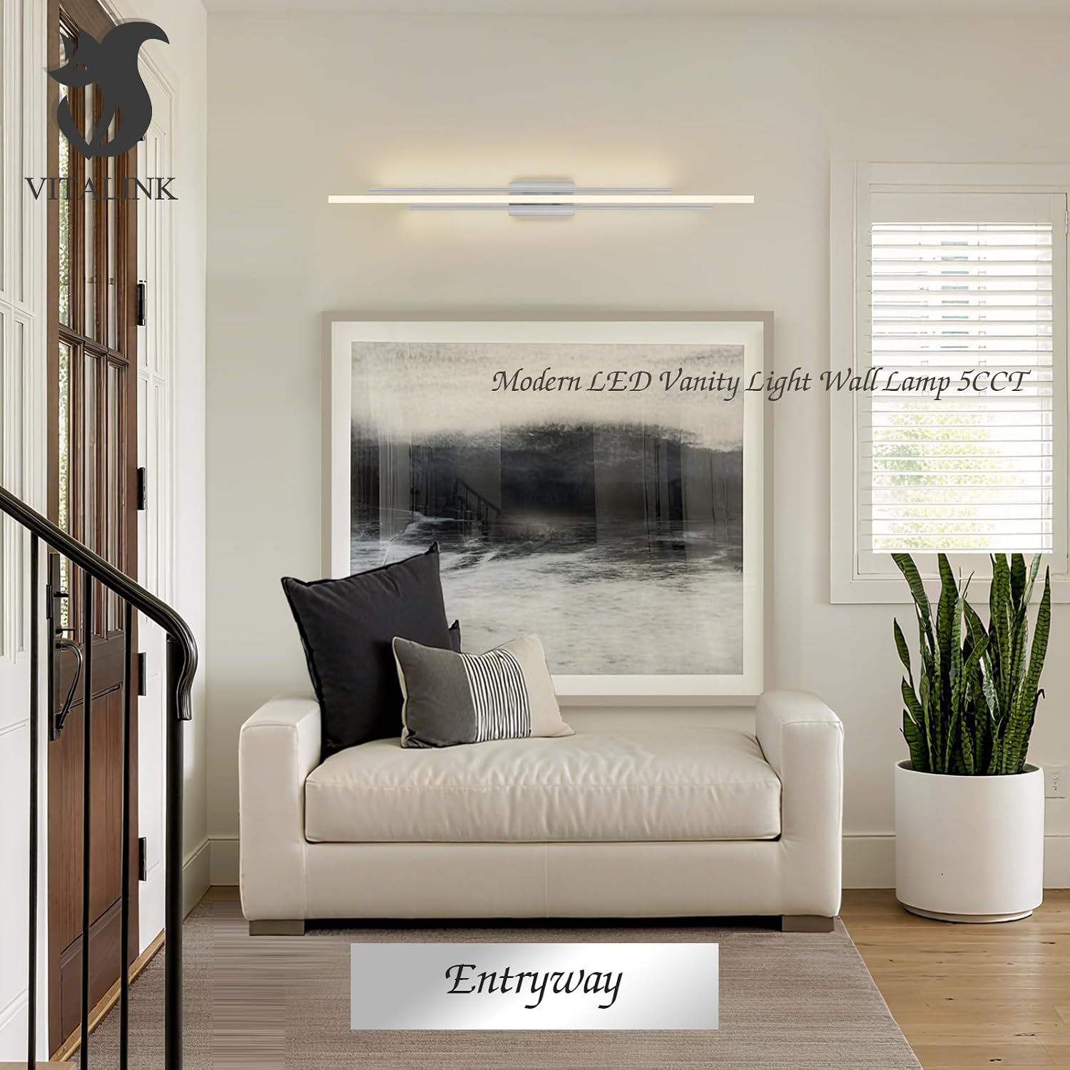 55 Inches Nickel LED Modern Bathroom Vanity Light Fixtures Dimmable 5CCT Vanity Light Bar Over Mirror 3-Light Wall Light for Bathroom Over Mirror Picture Light