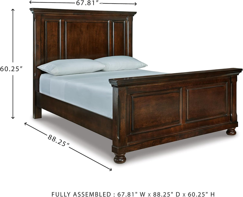 Signature Design by Ashley Porter Traditional Queen Panel Bed, Hand-Finished, Foundation or Box Spring Needed, Wood, 67.81' W x 88.25' D x 60.25' H, Dark Brown