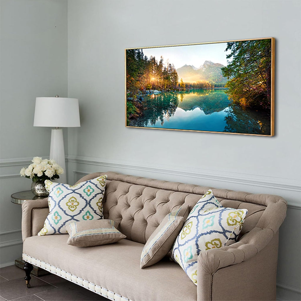 Piy Painting Natural Extra Framed Canvas Wall Art Autumn Lake for Living Room Home Decoration,Large Mordern Morning Sunrise View Print Picture Painting Decor Giclee Artwork,Gallery Wrapped Gift,30x60