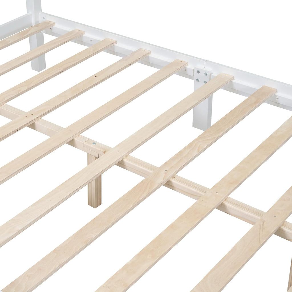 Full Size Bed Frame, Solid Wood Foundation, Wood Platform Bed Frame with Two Nightstands, No Box Spring Needed, Strong Wooden Slats Support, 3 Piece Bedroom Set, Full, White