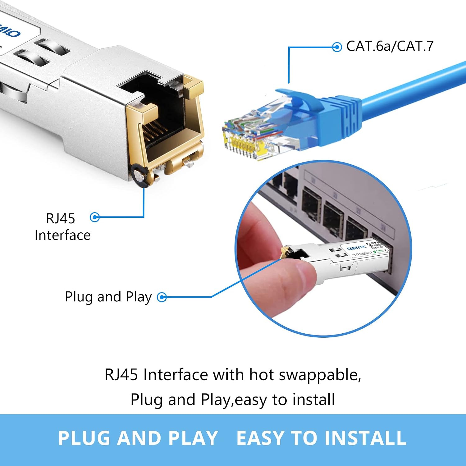 10G SFP+ to RJ45 Transceiver, 10GBase-T Copper SFP+ Module for Cisco SFP-10G-T-S, Ubiquiti UniFi UF-RJ45-10G, MikroTik S+RJ10, Netgear AXM765, Fortinet, Cat.6a/7, up to 30m (Pack of 4)