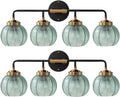 2-Pack Glass Wall 4-Lights Bathroom Vanity Light fixtures Green Glass Globe Shade Mid Century Modern Light Fixture Black Large Wall Sconce for Over Mirror Bath Living Room Cabinet