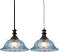 HDDFL Glass Pendant Lights Modern Pendant Lighting Fixtures Hanging Lamp for Kitchen Island Bedroom Dining Room Coffee Shop Hallway Blue and Black 2 Pack
