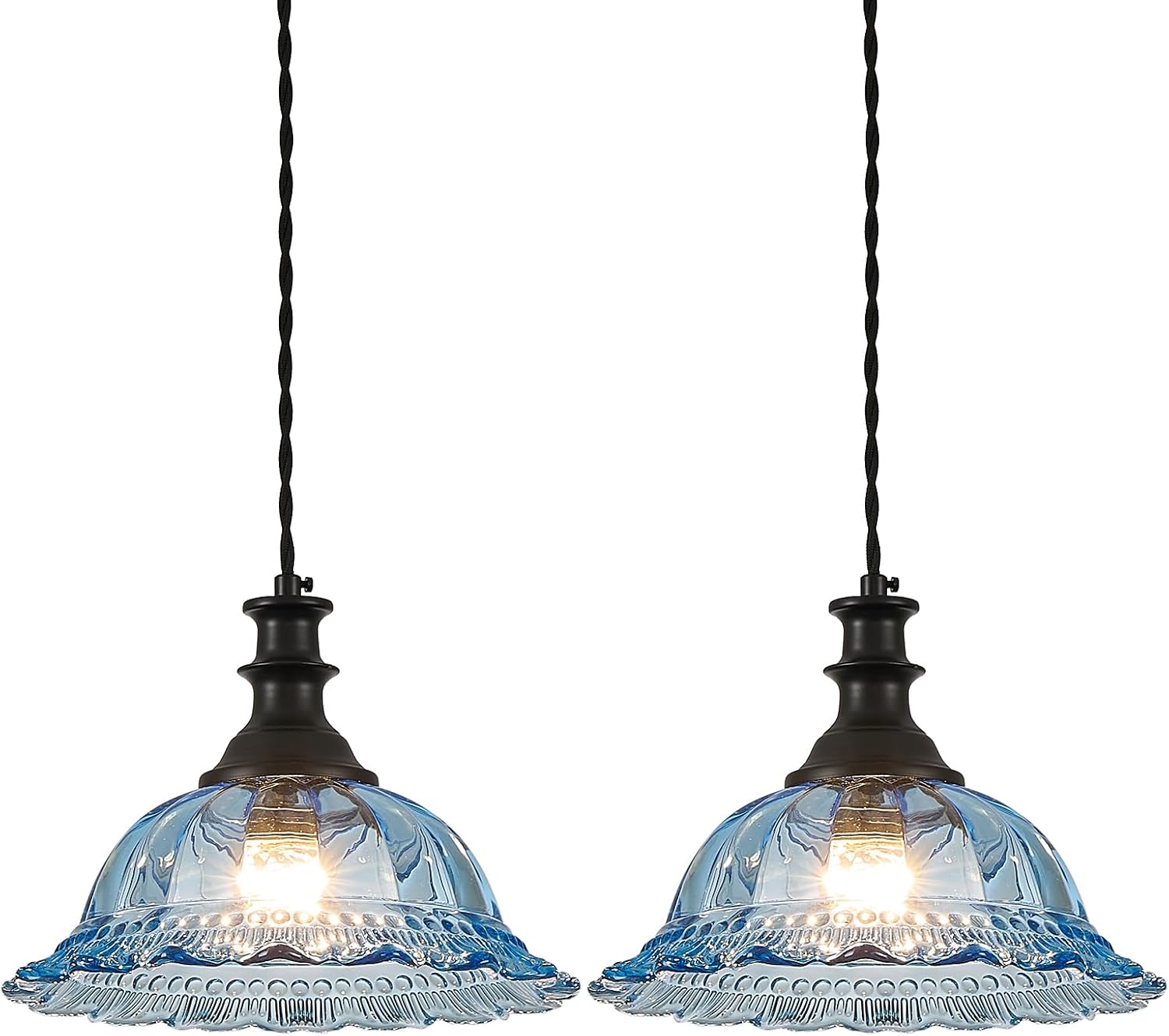 HDDFL Glass Pendant Lights Modern Pendant Lighting Fixtures Hanging Lamp for Kitchen Island Bedroom Dining Room Coffee Shop Hallway Blue and Black 2 Pack