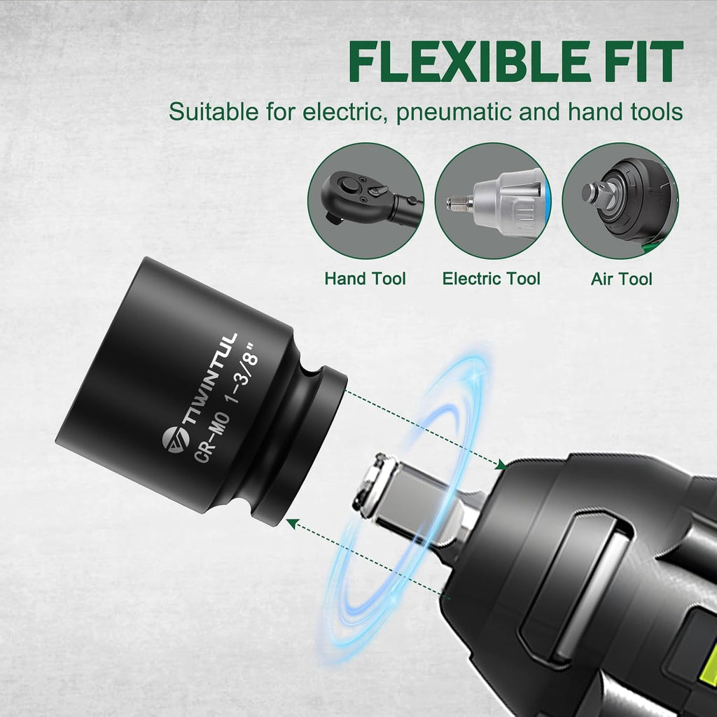 3/4 Inch Drive Impact Socket Set, 6-Point Design, CR-MO Steel, 30 PCS Large Impact Socket Set, SAE (11/16' to 2') and Metric (17mm to 60mm), Rugged Construction, Heavy Duty Impact Sockets