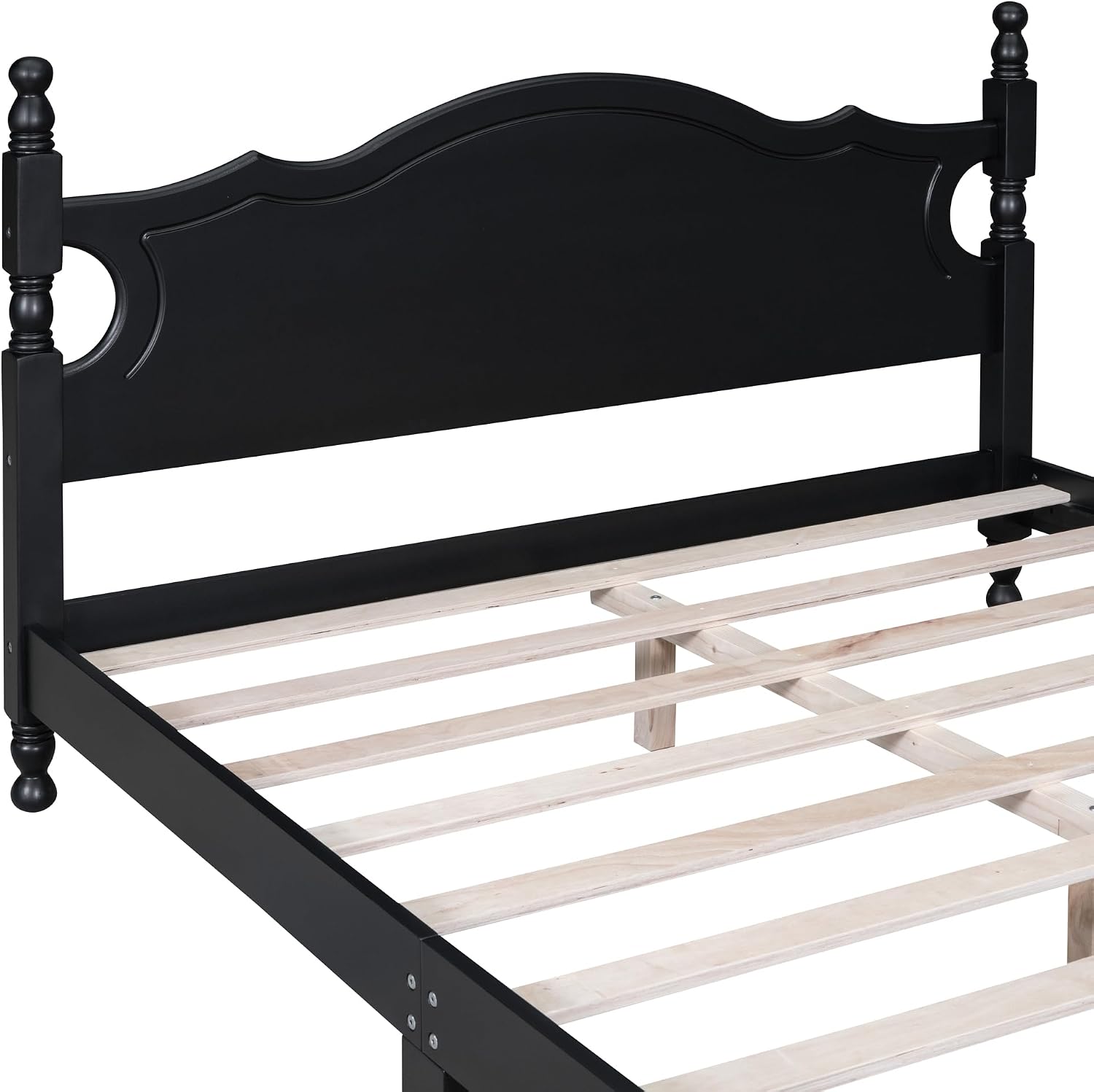Solid Wood Bed Frame Queen Size, Wooden Retro Style Platform Bed Frame with Headboard and Footboard, Heavy Duty Bed Frame with 10 Wood Slats Support,No Box Spring Needed,Noiseless (Black, Queen)