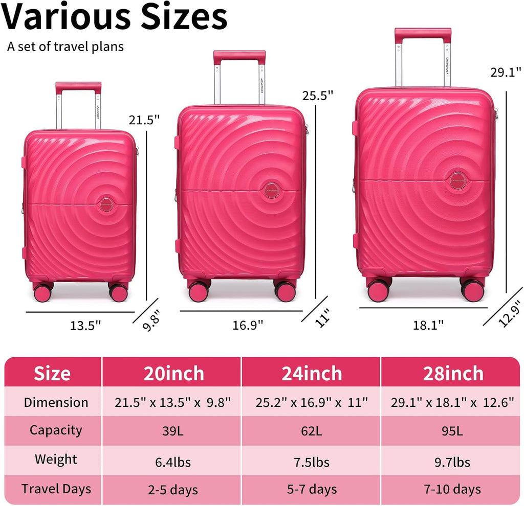 LARVENDER Luggage Sets 5 Piece Suitcases with Wheels Durable Hardshell Expandable Carry On with Lightweight Checked Duffel Bag Sets for Family Travel (28/24/20inch, Rose Red)