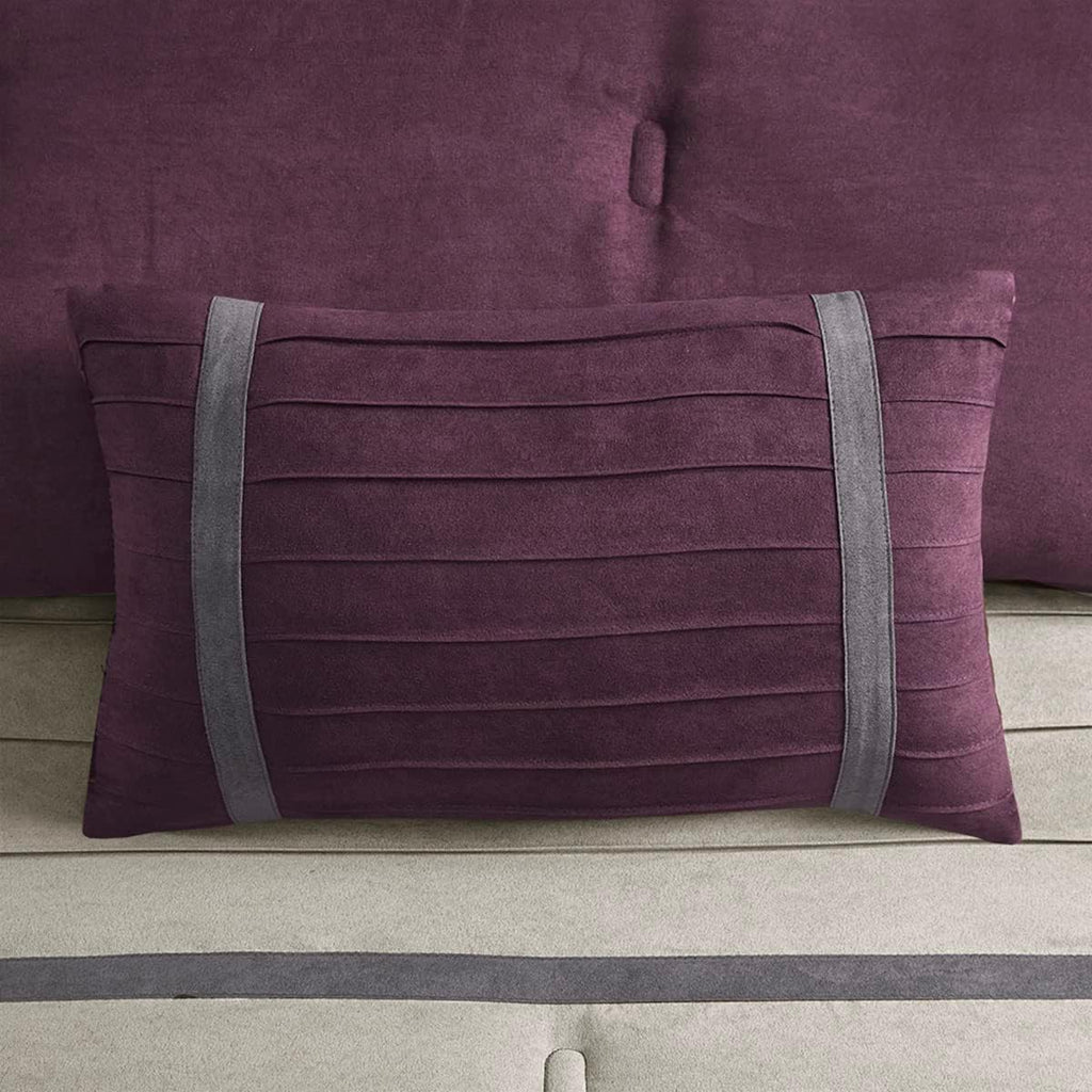 Madison Park Palmer Comforter Set - Faux Suede Design, Striped Accent, All Season Down Alternative Bedding, Matching Shams, Decorative Pillow, Bed Skirt, King (104 in x 92 in), Purple 7 Piece
