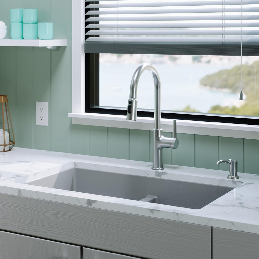 Karran QU-810 32' Undermount Double Equal Bowl Quartz Kitchen Sink Kit in Grey