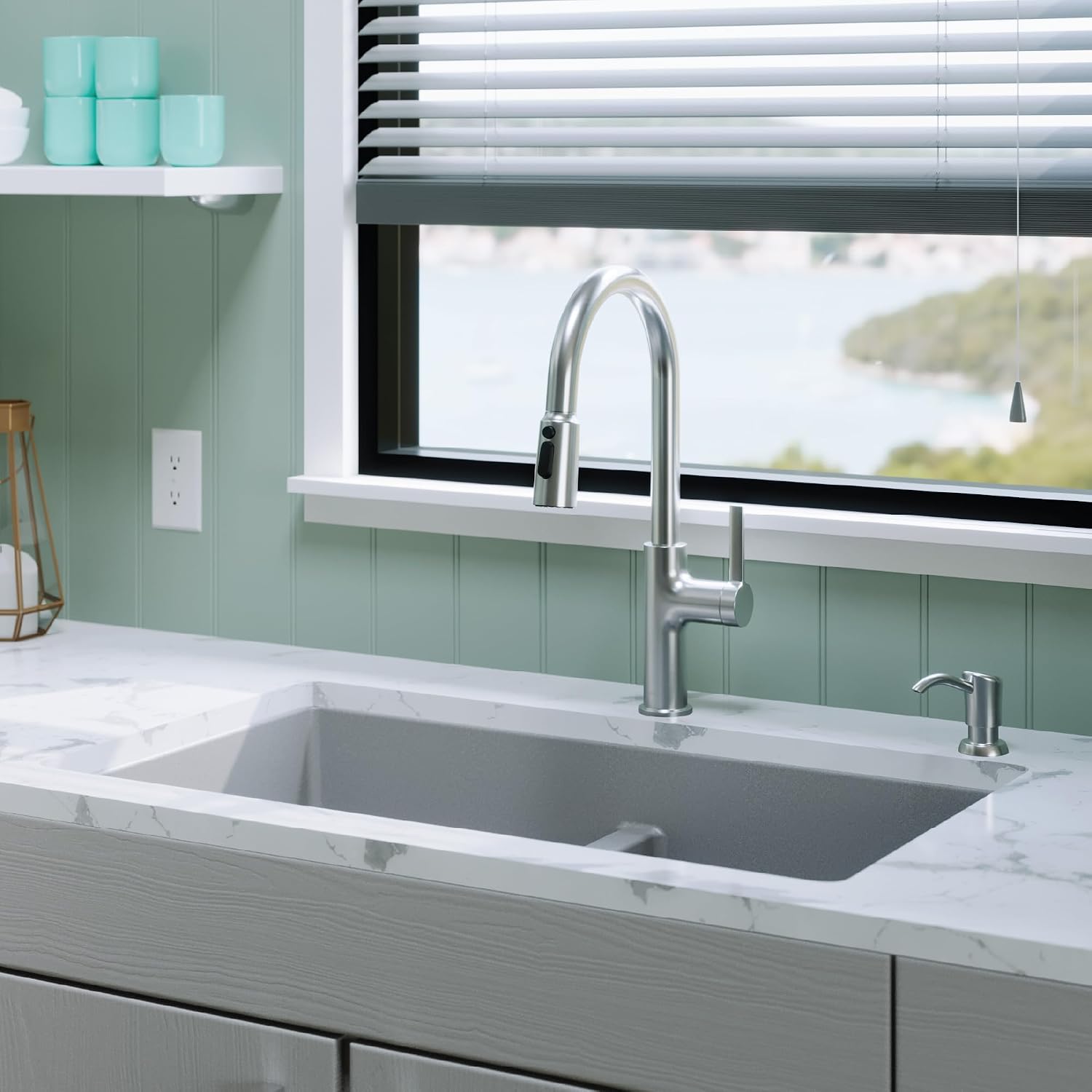 Karran QU-810 32' Undermount Double Equal Bowl Quartz Kitchen Sink Kit in Grey