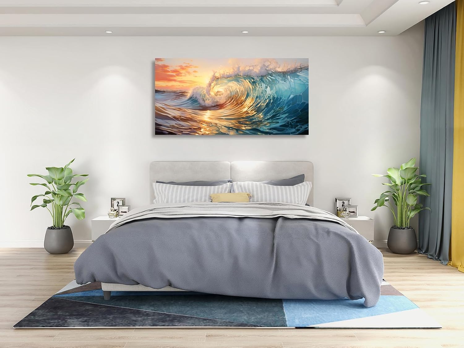 KUNHAAH Wall Art Canvas Painting Big Waves in the Sea 1 Piece Ocean Sunset Huge Waves Nature Picture Poster Print Framed and Stretched Ready to Hang for Living Room Bedroom Artework