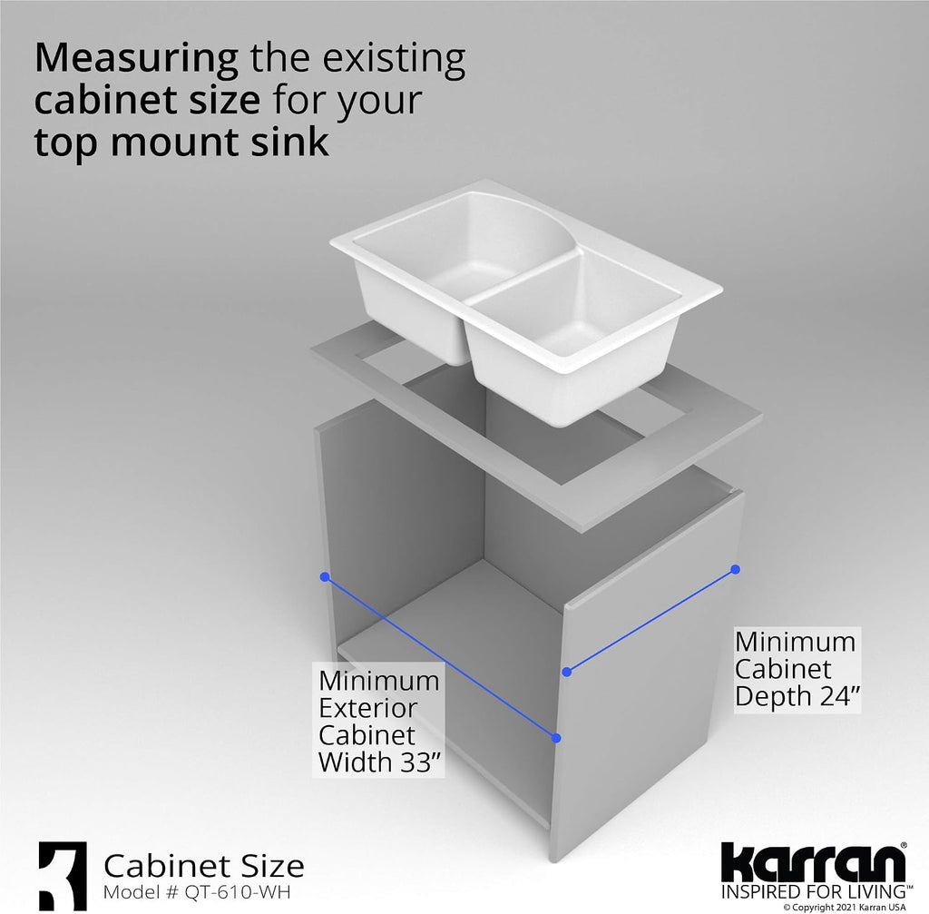 Karran 33' Drop-In/Top Mount Quartz Composite 1-Hole 60/40 Double Bowl Kitchen Sink in White
