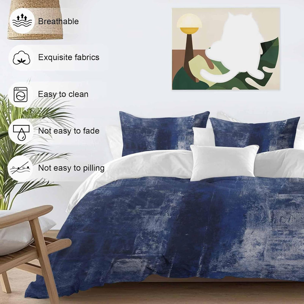 Prime Leader Navy Blue Duvet Cover Set Queen Size 4 Pieces Abstract Art Graffiti Paint Style Bedding Set with Zipper Closure, 1 Comforter Cover 92x106 Inches 1 Flat Sheet & 2 Pillow Cases
