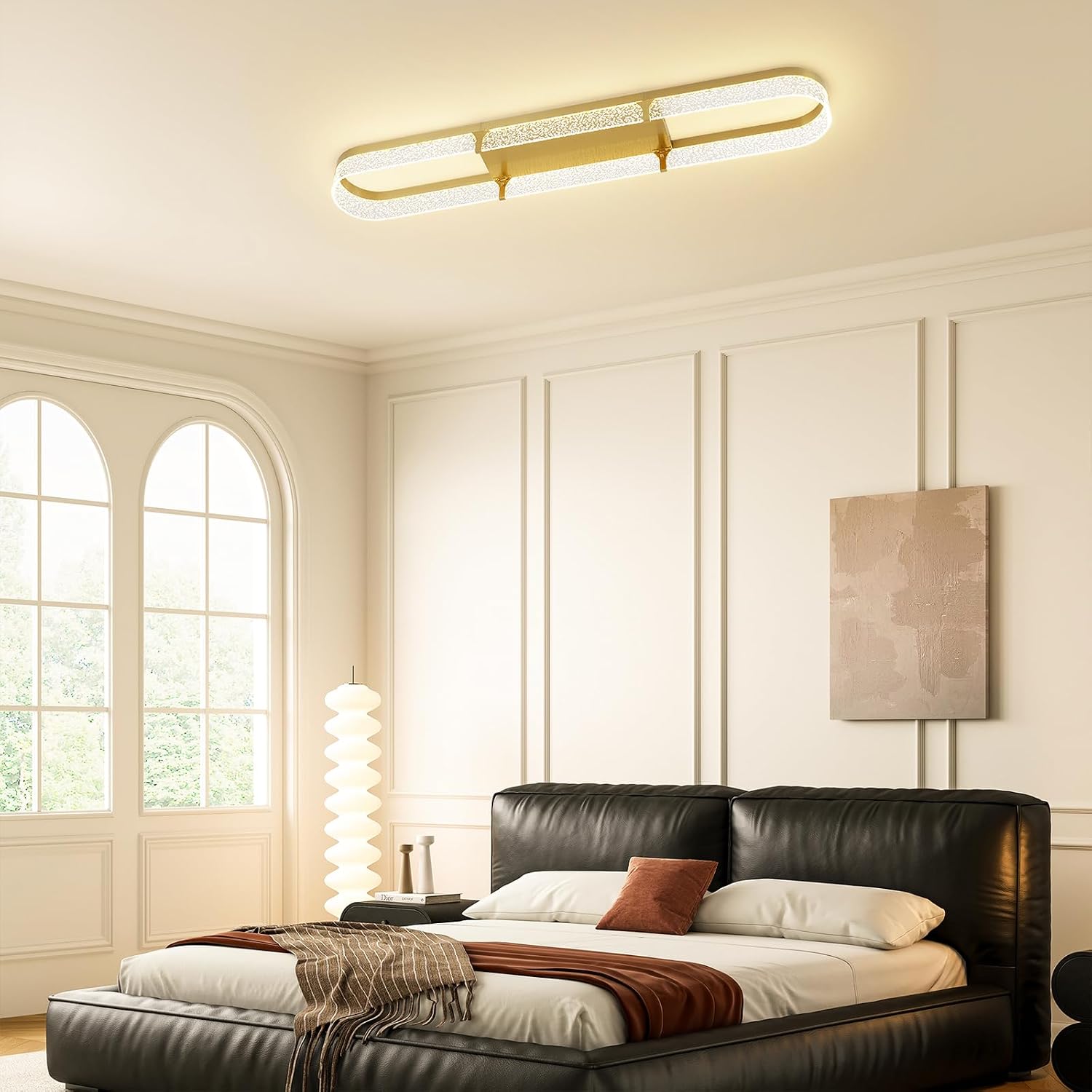 Jaycomey 43 inch Modern LED Ceiling Light Fixture, 54W Dimmable Gold Flush Mount Ceiling Light with Acrylic Bubble, Adjustable 3000K-6500K Kitchen Light Fixtures for Dining Room Bedroom