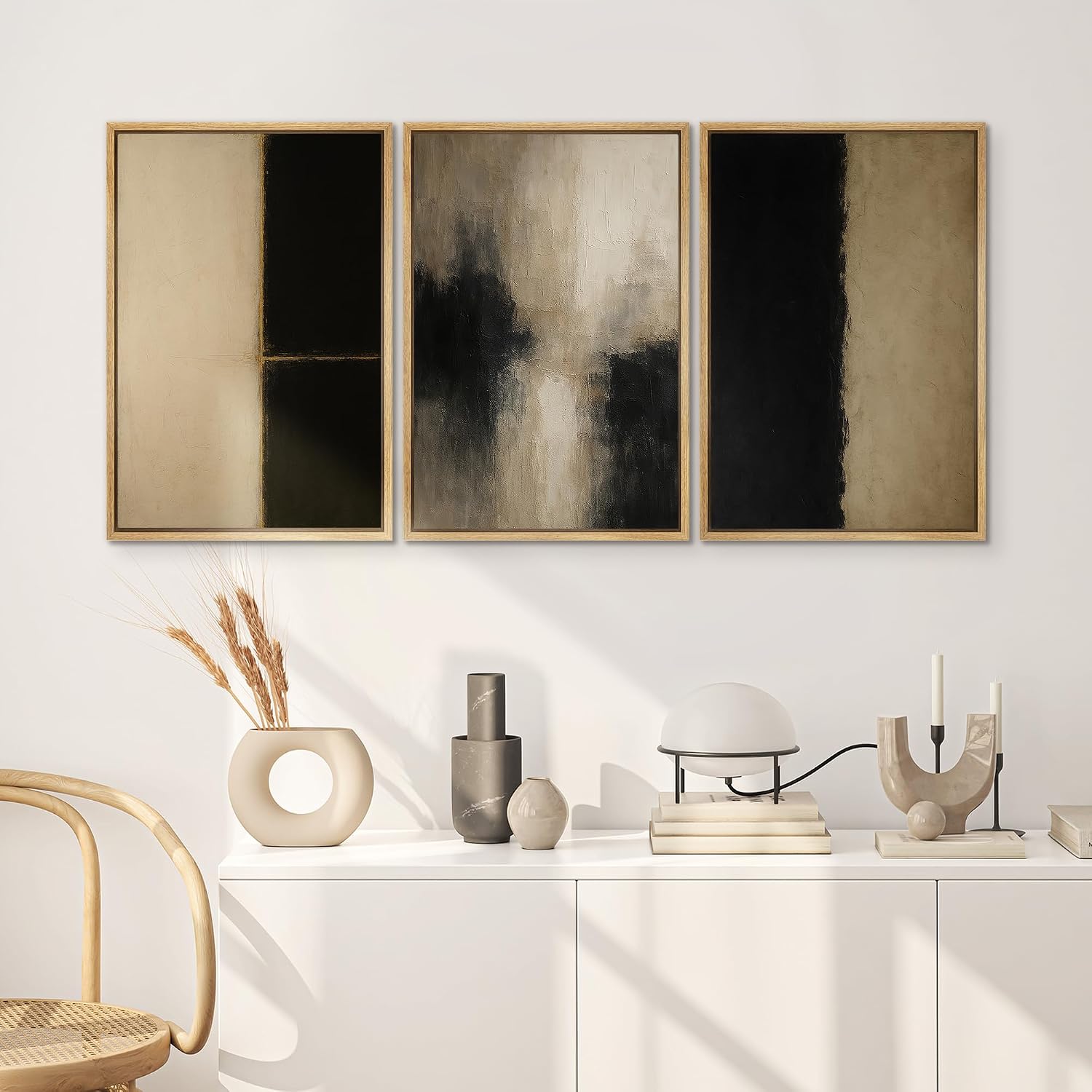 SIGNWIN Framed Canvas Print Wall Art Set Minimalist Neutral Abstract Beige and Black Illustrations Modern Art Contemporary Minimal Ultra for Living Room, Bedroom, Office - 24'x36'x3 Natural