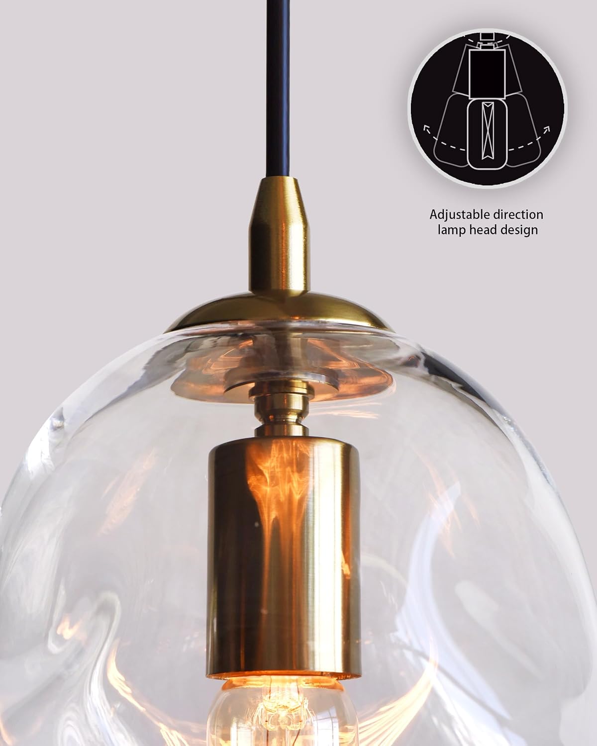CASAMOTION Pendant Lights Kitchen Island 2 Pack Modern Contemporary Clear Glass Organic Globe Brass Gold Hanging Light Adjustable Cord Bedroom Dining Table Small Medium Lamp 8 Inch
