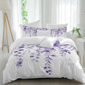 Purple Leaves Duvet Cover Set Queen Size 4 Pieces Eucalyptus Leaf Watercolor Plant Botanical Bedding Set with Zipper Closure, 1 Comforter Cover 92x106 Inches 1 Flat Sheet & 2 Pillow Cases
