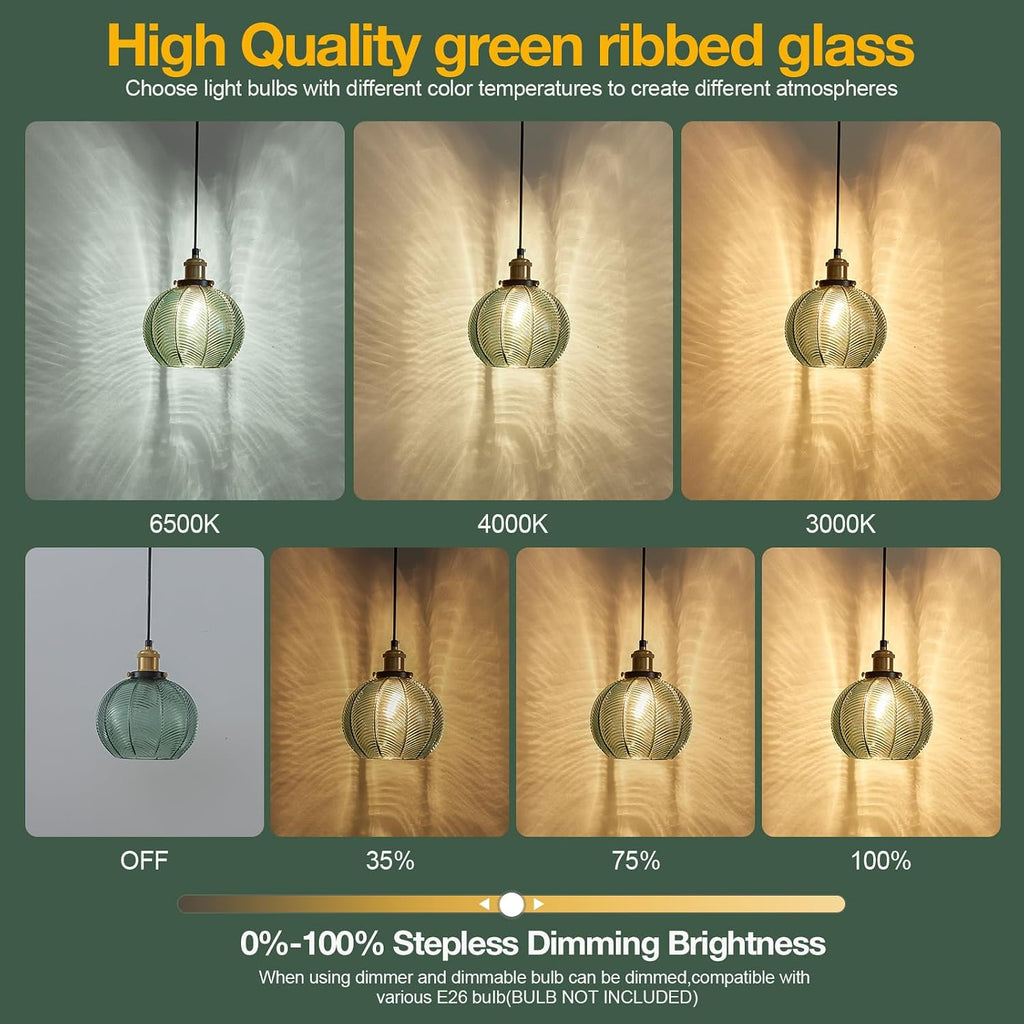 7.8in Vintage Pendant Light 2- Light Kitchen Sink Pendant Lights with Green Hand Blown Glass Small Hanging Lamp for Kitchen Island Dining Room Bedroom Bathroom Hallway E26