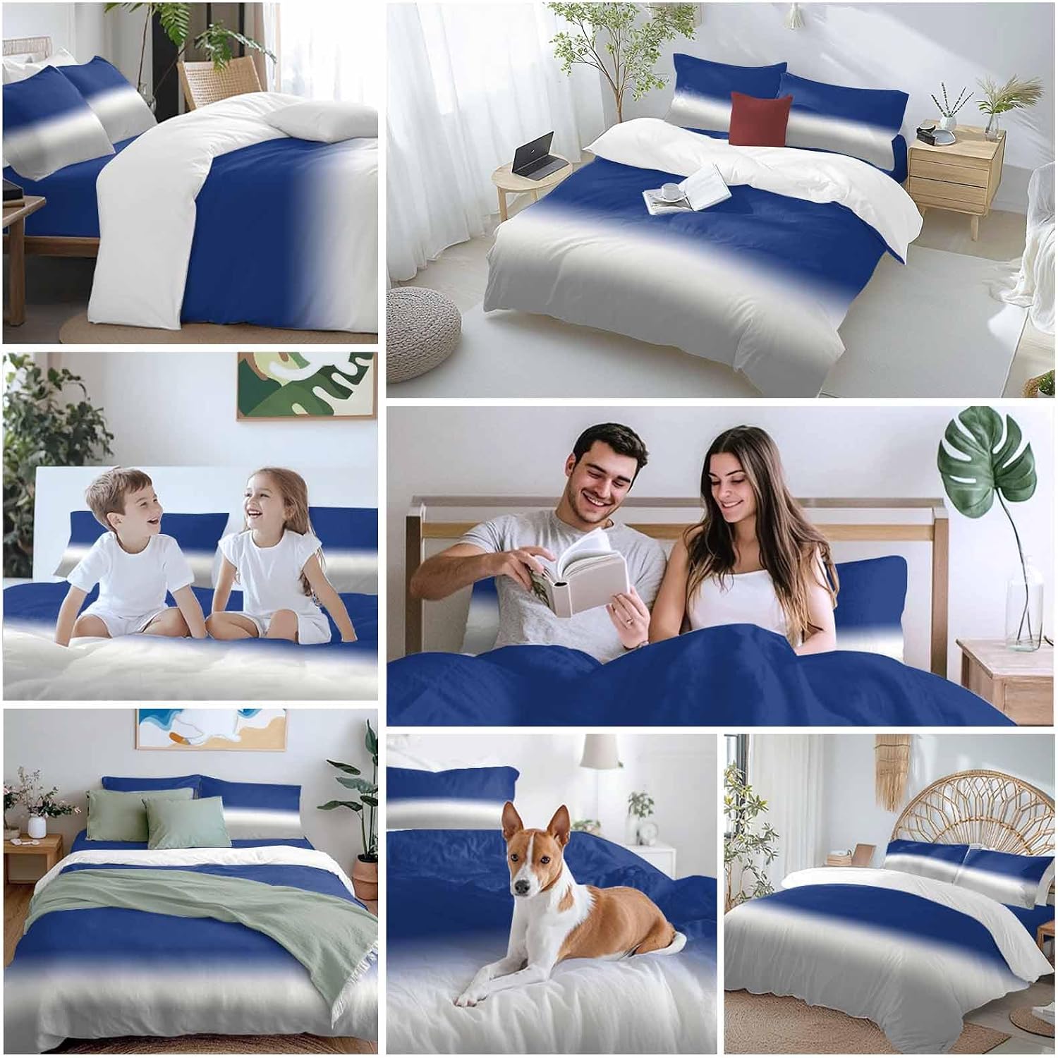 Prime Leader Navy Blue Grey Ombre Duvet Cover Set Queen Size 4 Pieces Modern Abstract Gray Gradient Bedding Set with Zipper Closure, 1 Comforter Cover 92x106 Inches 1 Flat Sheet & 2 Pillow Cases