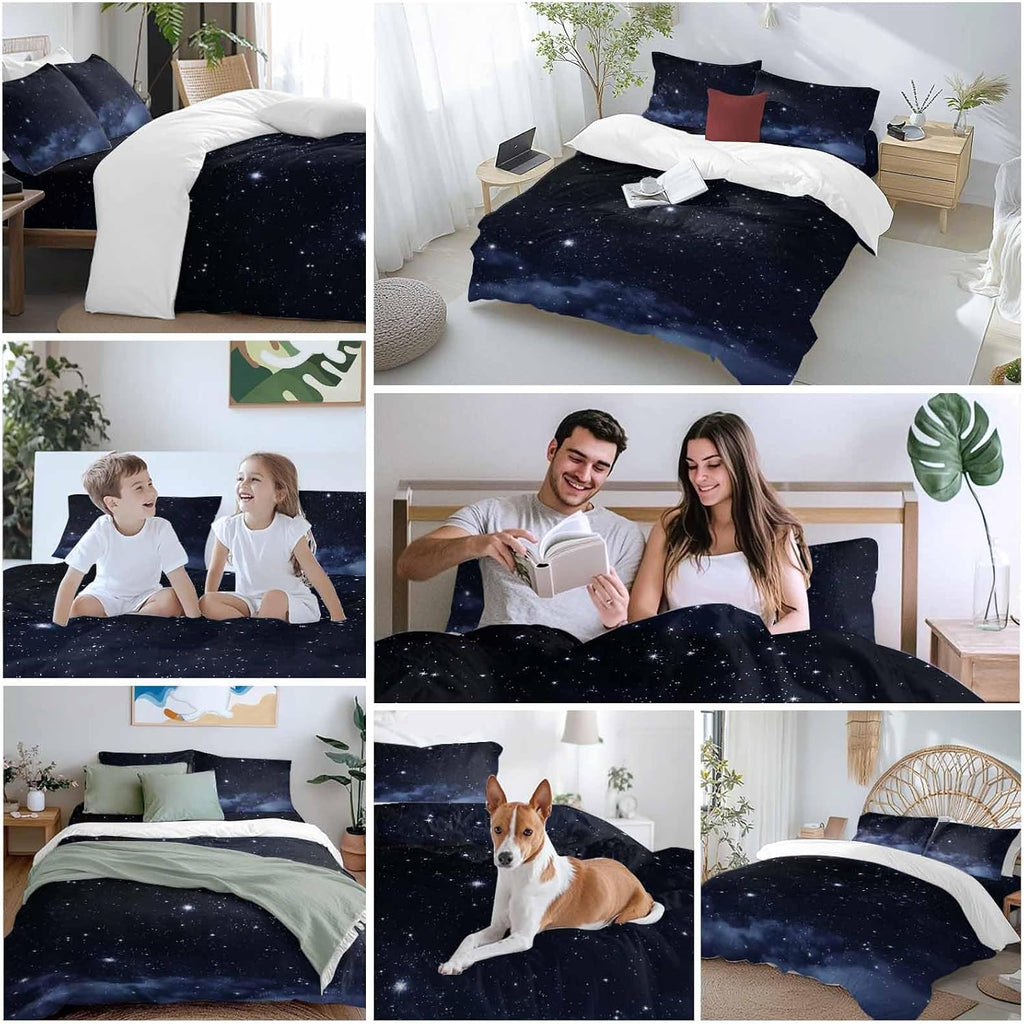Prime Leader Starry Sky Duvet Cover Set Queen Size 4 Pieces Dreamlike Night Universe Gradient Bedding Set with Zipper Closure, 1 Comforter Cover 92x106 Inches 1 Flat Sheet & 2 Pillow Cases