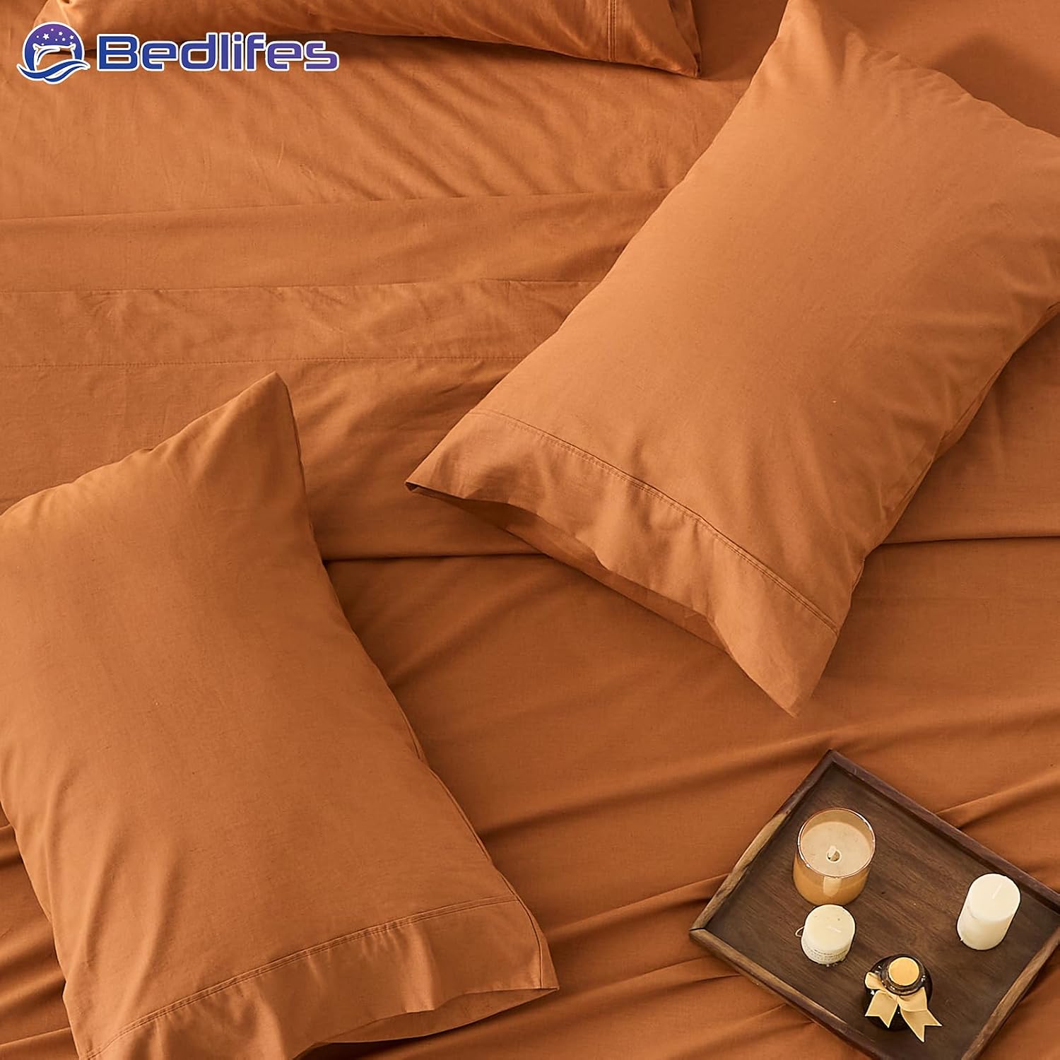 Bedlifes 100% French Pure Linen Sheets California King Size Breathable and Cooling Flax Sheet Set Soft Durable and Moisture Wicking 16 Inch Deep Pocket-4 Piece(Cal King,Brown)