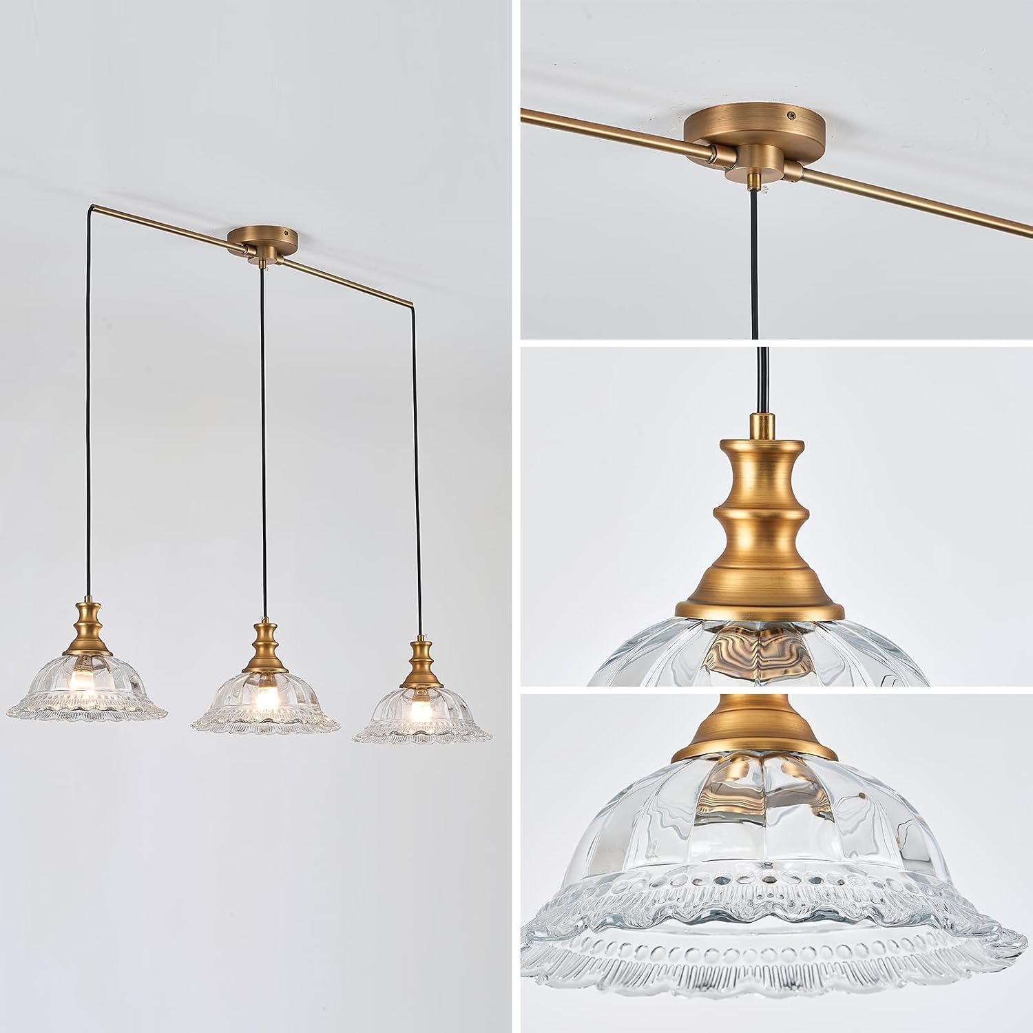 HDDFL Vintage 3 Light Pendant Light Fixtures Modern Glass Hanging Lights with Adjustable Cord for Kitchen Island Dining Room Living Room Hallway