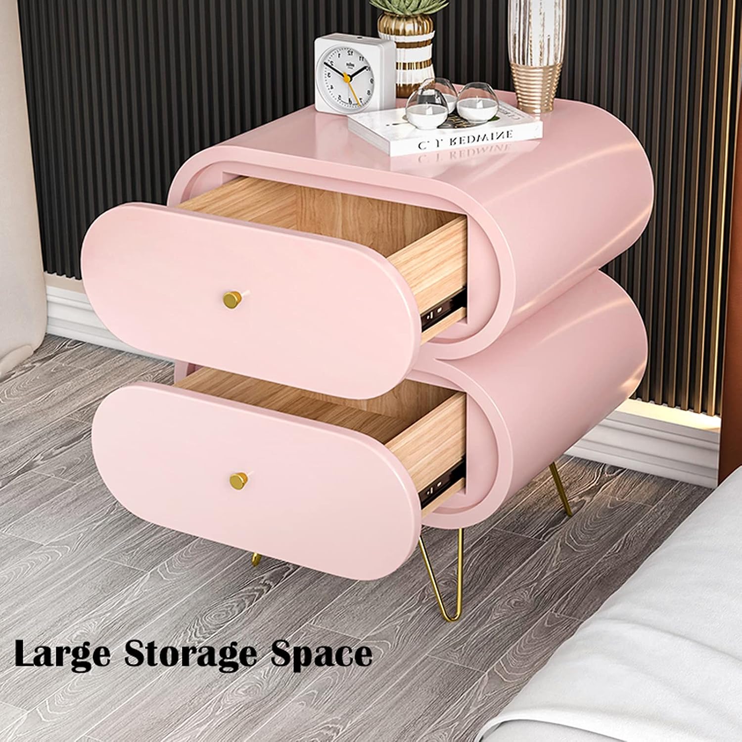 Nightstand Bedside Table Unique Bedside Tables 2 Drawers Wood Nightstand End Table With Stainless Steel Legs Modern Style For Bedroom Storage Furniture 20.8' H Bedroom Furniture Present Full of stars